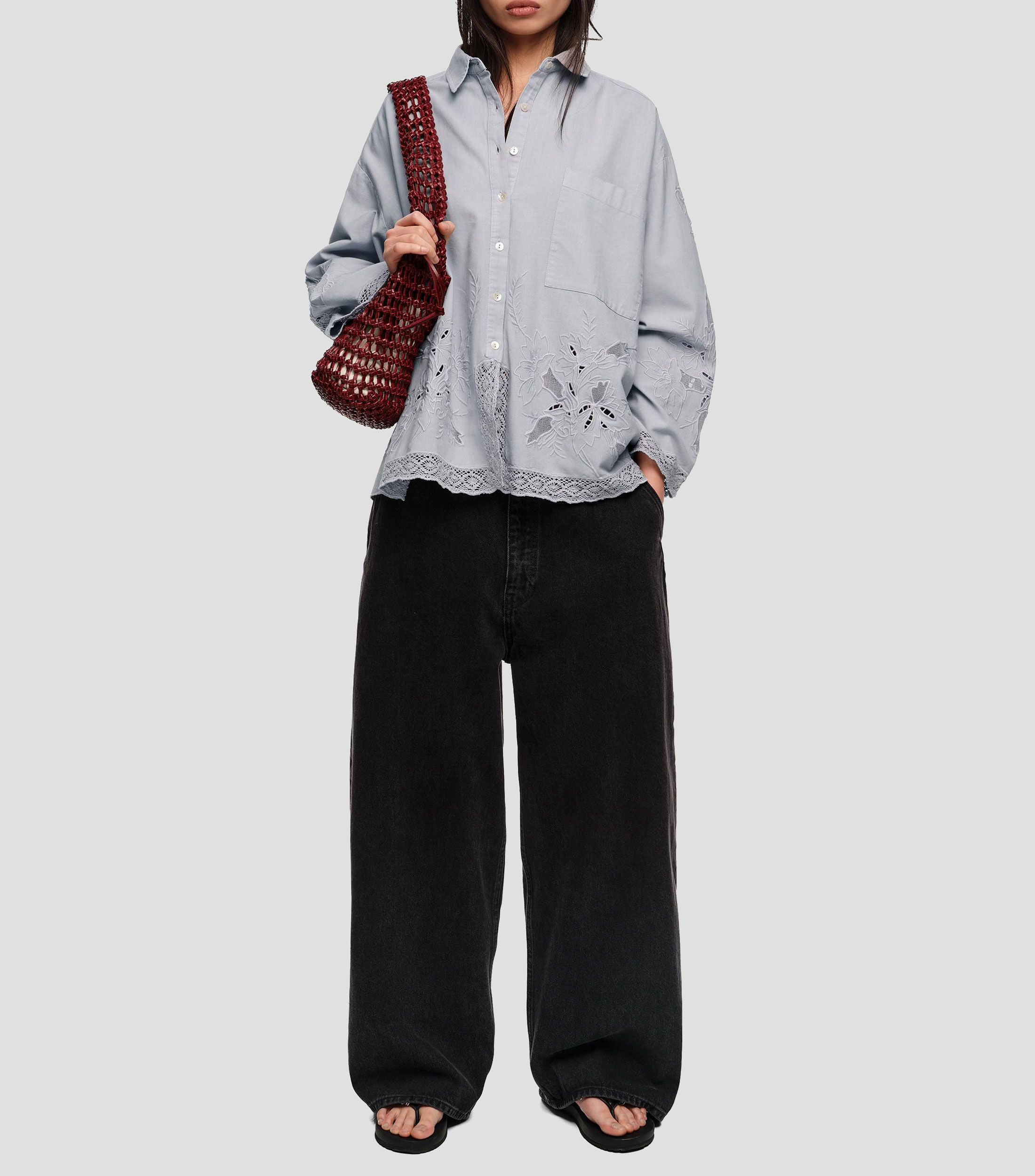 Camisa recta bordados Mujer